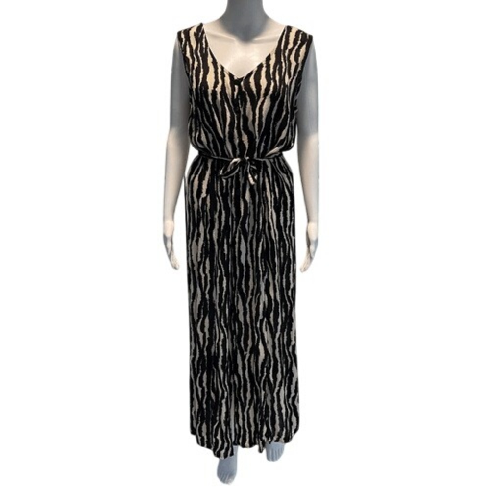 Riva Zebra Print‎ Maxi Dress Tie Waist Sleeveless Small